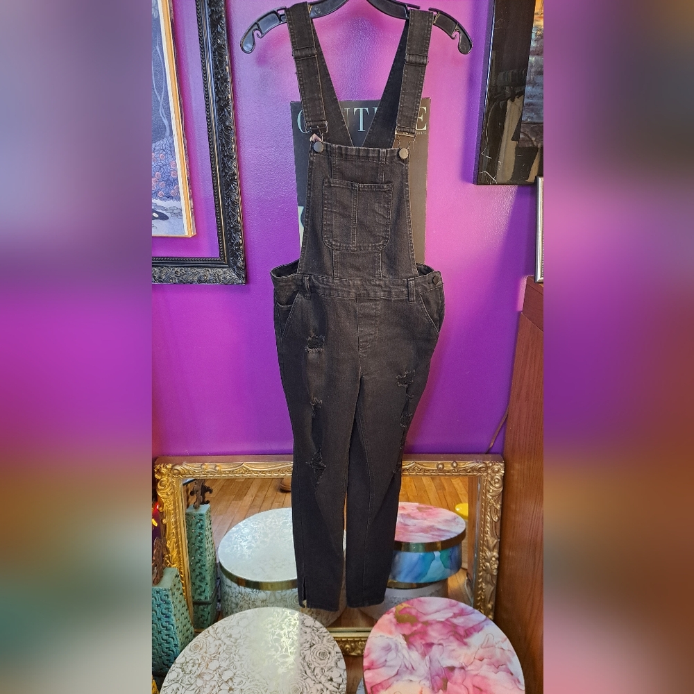 Dollhouse Black Denim Distressed Overalls. Size 11. Faded Black Denim.